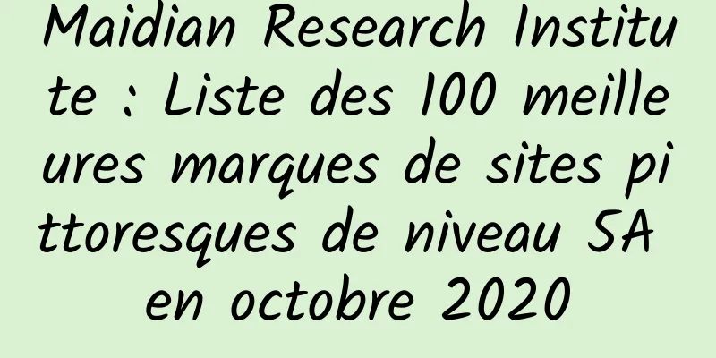 Maidian Research Institute : Liste des 100 meilleures marques de sites pittoresques de niveau 5A en octobre 2020