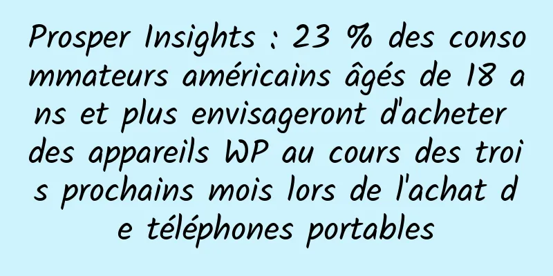 Prosper Insights : 23 % des consommateurs américains âgés de 18 ans et plus envisageront d'acheter des appareils WP au cours des trois prochains mois lors de l'achat de téléphones portables