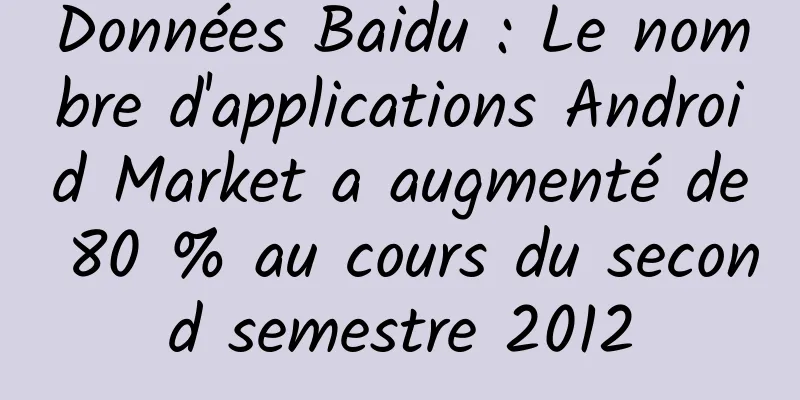 Données Baidu : Le nombre d'applications Android Market a augmenté de 80 % au cours du second semestre 2012