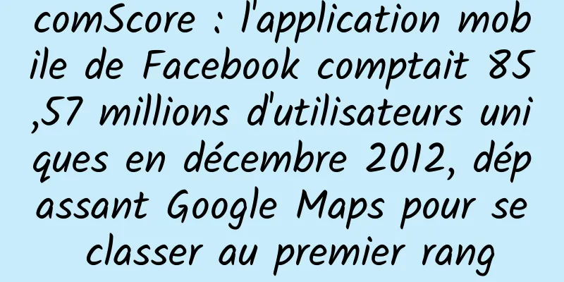 comScore : l'application mobile de Facebook comptait 85,57 millions d'utilisateurs uniques en décembre 2012, dépassant Google Maps pour se classer au premier rang