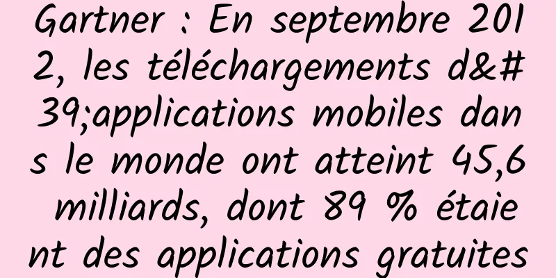 Gartner : En septembre 2012, les téléchargements d'applications mobiles dans le monde ont atteint 45,6 milliards, dont 89 % étaient des applications gratuites