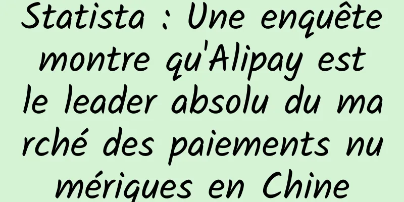 Statista : Une enquête montre qu'Alipay est le leader absolu du marché des paiements numériques en Chine