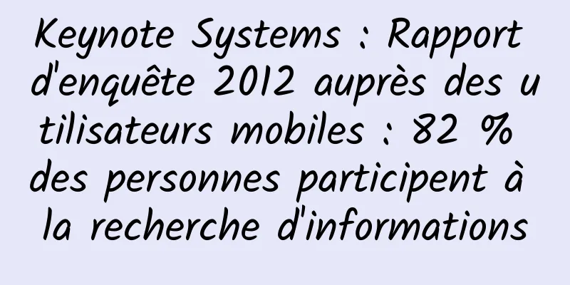 Keynote Systems : Rapport d'enquête 2012 auprès des utilisateurs mobiles : 82 % des personnes participent à la recherche d'informations
