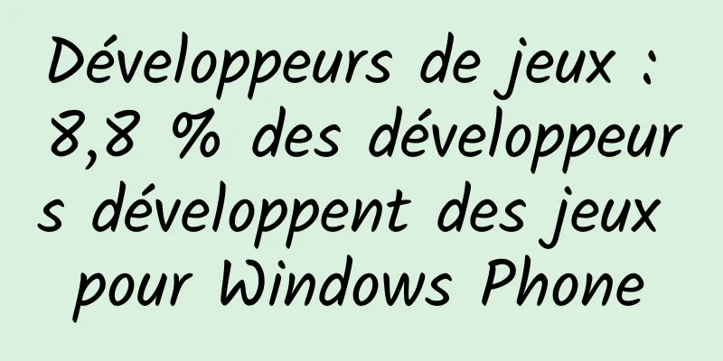 Développeurs de jeux : 8,8 % des développeurs développent des jeux pour Windows Phone