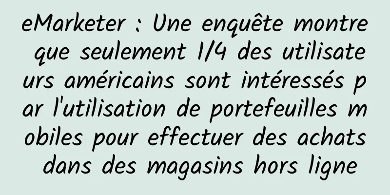eMarketer : Une enquête montre que seulement 1/4 des utilisateurs américains sont intéressés par l'utilisation de portefeuilles mobiles pour effectuer des achats dans des magasins hors ligne
