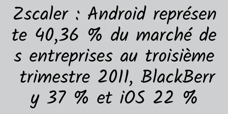 Zscaler : Android représente 40,36 % du marché des entreprises au troisième trimestre 2011, BlackBerry 37 % et iOS 22 %