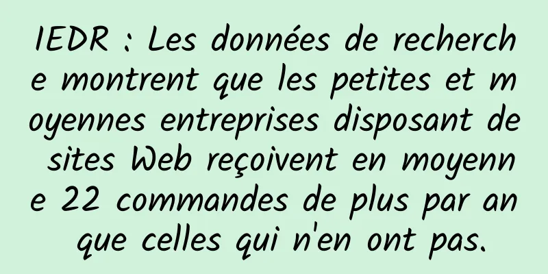 IEDR : Les données de recherche montrent que les petites et moyennes entreprises disposant de sites Web reçoivent en moyenne 22 commandes de plus par an que celles qui n'en ont pas.