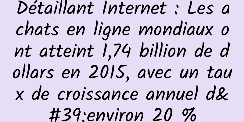 Détaillant Internet : Les achats en ligne mondiaux ont atteint 1,74 billion de dollars en 2015, avec un taux de croissance annuel d'environ 20 %