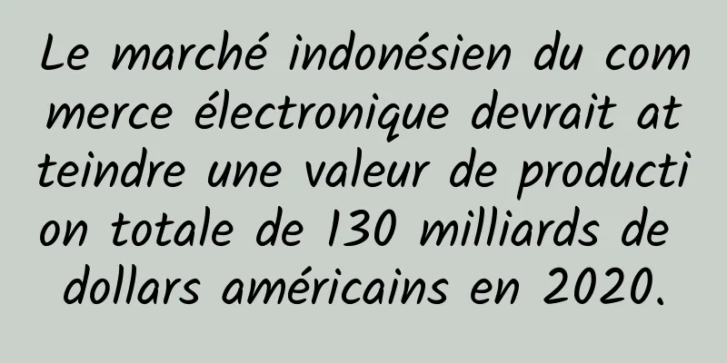 Le marché indonésien du commerce électronique devrait atteindre une valeur de production totale de 130 milliards de dollars américains en 2020.