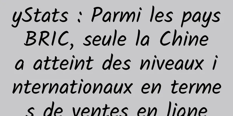 yStats : Parmi les pays BRIC, seule la Chine a atteint des niveaux internationaux en termes de ventes en ligne