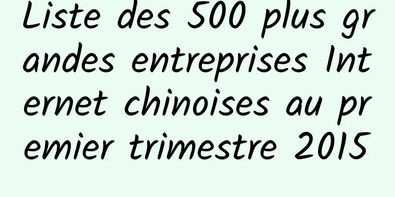 Liste des 500 plus grandes entreprises Internet chinoises au premier trimestre 2015