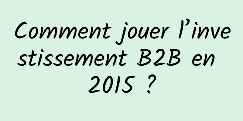 Comment jouer l’investissement B2B en 2015 ?