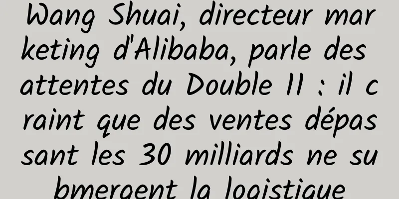 Wang Shuai, directeur marketing d'Alibaba, parle des attentes du Double 11 : il craint que des ventes dépassant les 30 milliards ne submergent la logistique