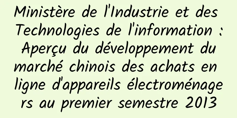 Ministère de l'Industrie et des Technologies de l'information : Aperçu du développement du marché chinois des achats en ligne d'appareils électroménagers au premier semestre 2013