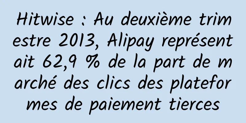 Hitwise : Au deuxième trimestre 2013, Alipay représentait 62,9 % de la part de marché des clics des plateformes de paiement tierces