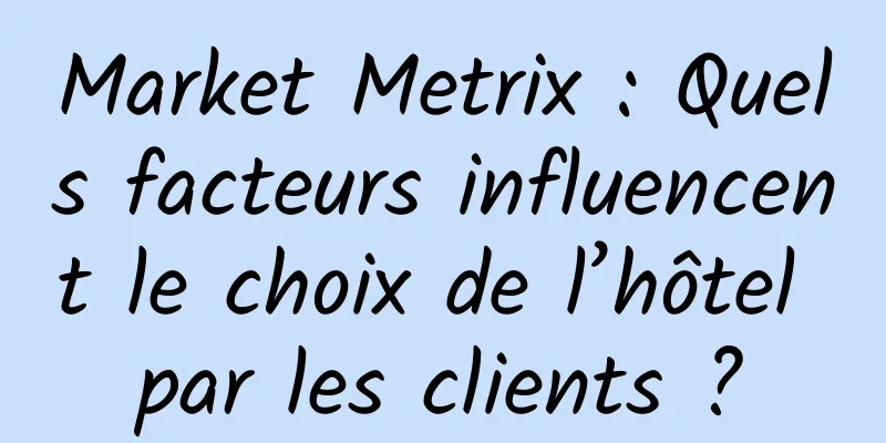 Market Metrix : Quels facteurs influencent le choix de l’hôtel par les clients ?