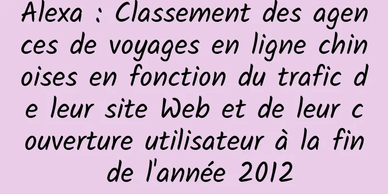 Alexa : Classement des agences de voyages en ligne chinoises en fonction du trafic de leur site Web et de leur couverture utilisateur à la fin de l'année 2012