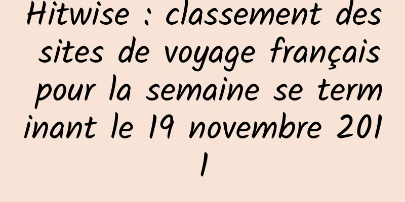 Hitwise : classement des sites de voyage français pour la semaine se terminant le 19 novembre 2011