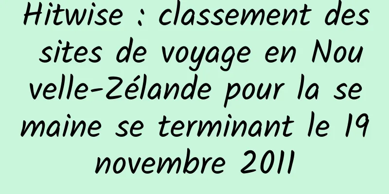 Hitwise : classement des sites de voyage en Nouvelle-Zélande pour la semaine se terminant le 19 novembre 2011
