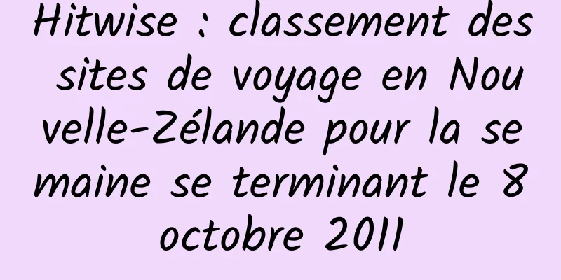 Hitwise : classement des sites de voyage en Nouvelle-Zélande pour la semaine se terminant le 8 octobre 2011