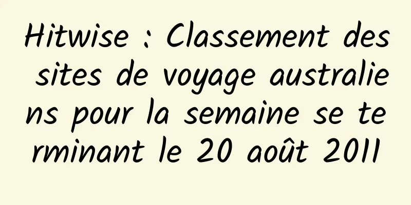 Hitwise : Classement des sites de voyage australiens pour la semaine se terminant le 20 août 2011
