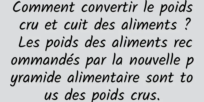 Comment convertir le poids cru et cuit des aliments ? Les poids des aliments recommandés par la nouvelle pyramide alimentaire sont tous des poids crus.