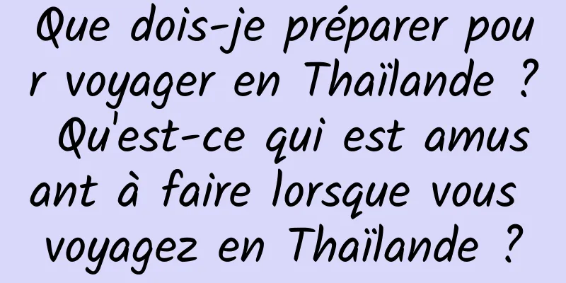 Que dois-je préparer pour voyager en Thaïlande ? Qu'est-ce qui est amusant à faire lorsque vous voyagez en Thaïlande ?