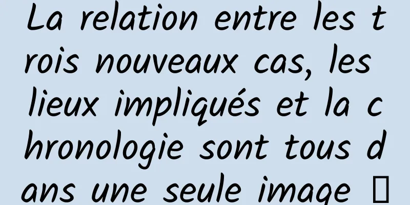 La relation entre les trois nouveaux cas, les lieux impliqués et la chronologie sont tous dans une seule image →