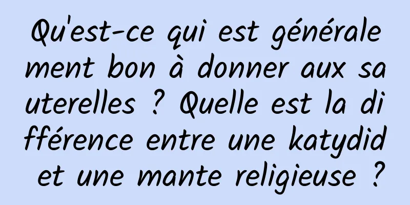 Qu'est-ce qui est généralement bon à donner aux sauterelles ? Quelle est la différence entre une katydid et une mante religieuse ?