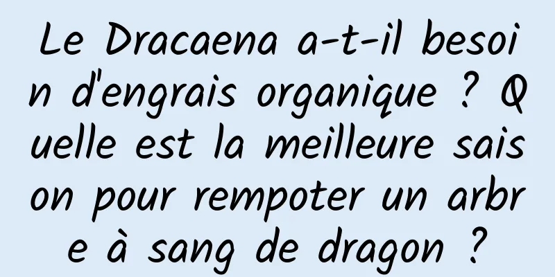 Le Dracaena a-t-il besoin d'engrais organique ? Quelle est la meilleure saison pour rempoter un arbre à sang de dragon ?