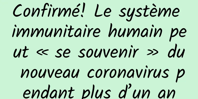 Confirmé! Le système immunitaire humain peut « se souvenir » du nouveau coronavirus pendant plus d’un an