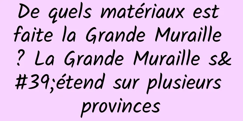 De quels matériaux est faite la Grande Muraille ? La Grande Muraille s'étend sur plusieurs provinces