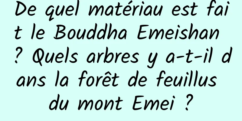 De quel matériau est fait le Bouddha Emeishan ? Quels arbres y a-t-il dans la forêt de feuillus du mont Emei ?
