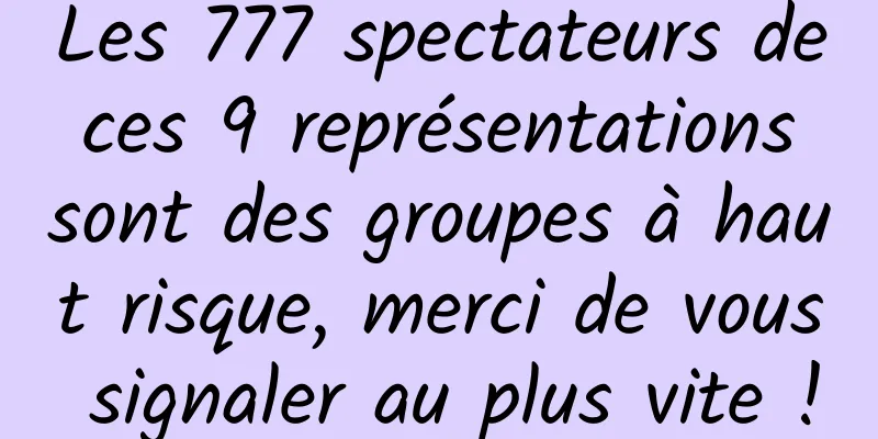 Les 777 spectateurs de ces 9 représentations sont des groupes à haut risque, merci de vous signaler au plus vite !