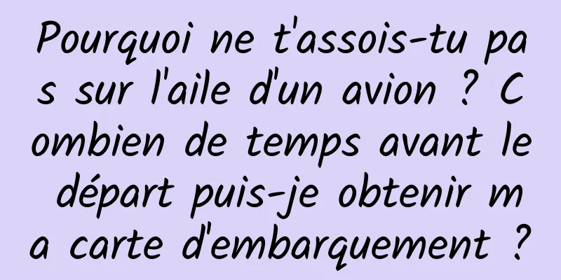 Pourquoi ne t'assois-tu pas sur l'aile d'un avion ? Combien de temps avant le départ puis-je obtenir ma carte d'embarquement ?
