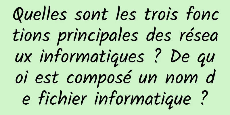 Quelles sont les trois fonctions principales des réseaux informatiques ? De quoi est composé un nom de fichier informatique ?