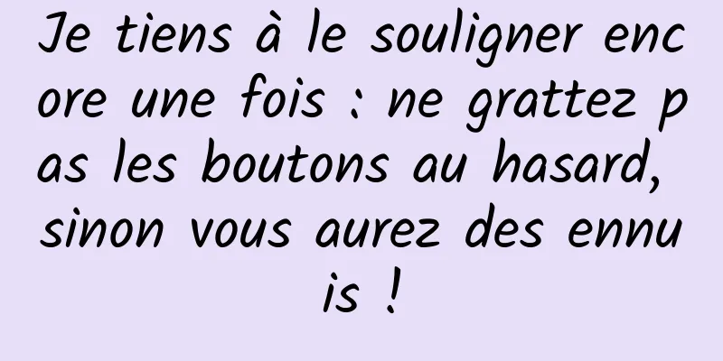 Je tiens à le souligner encore une fois : ne grattez pas les boutons au hasard, sinon vous aurez des ennuis !