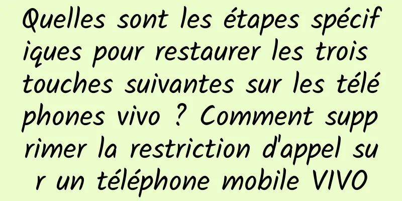 Quelles sont les étapes spécifiques pour restaurer les trois touches suivantes sur les téléphones vivo ? Comment supprimer la restriction d'appel sur un téléphone mobile VIVO
