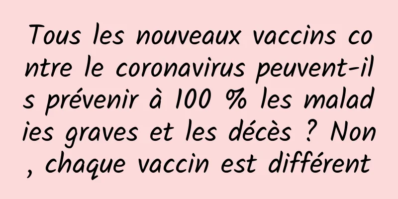 Tous les nouveaux vaccins contre le coronavirus peuvent-ils prévenir à 100 % les maladies graves et les décès ? Non, chaque vaccin est différent