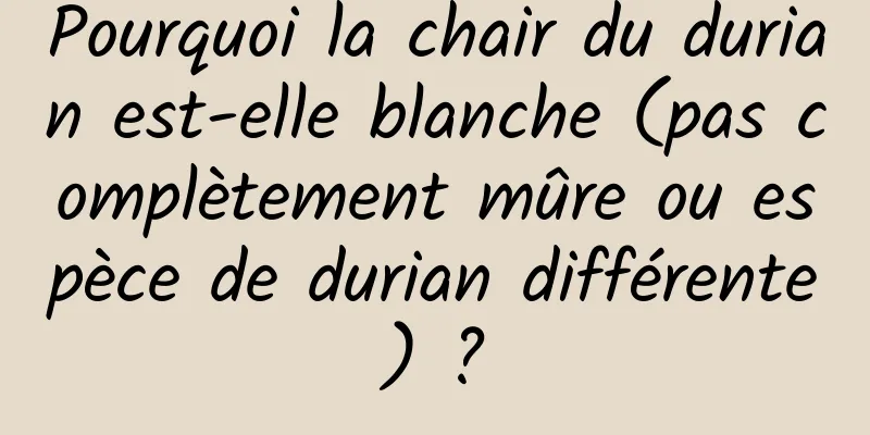 Pourquoi la chair du durian est-elle blanche (pas complètement mûre ou espèce de durian différente) ?