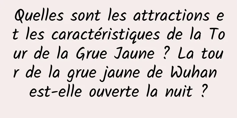 Quelles sont les attractions et les caractéristiques de la Tour de la Grue Jaune ? La tour de la grue jaune de Wuhan est-elle ouverte la nuit ?