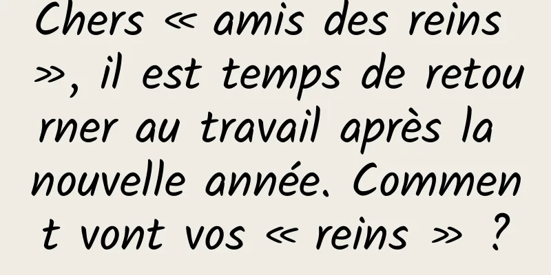 Chers « amis des reins », il est temps de retourner au travail après la nouvelle année. Comment vont vos « reins » ?