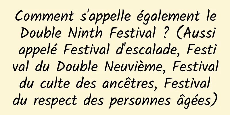 Comment s'appelle également le Double Ninth Festival ? (Aussi appelé Festival d'escalade, Festival du Double Neuvième, Festival du culte des ancêtres, Festival du respect des personnes âgées)