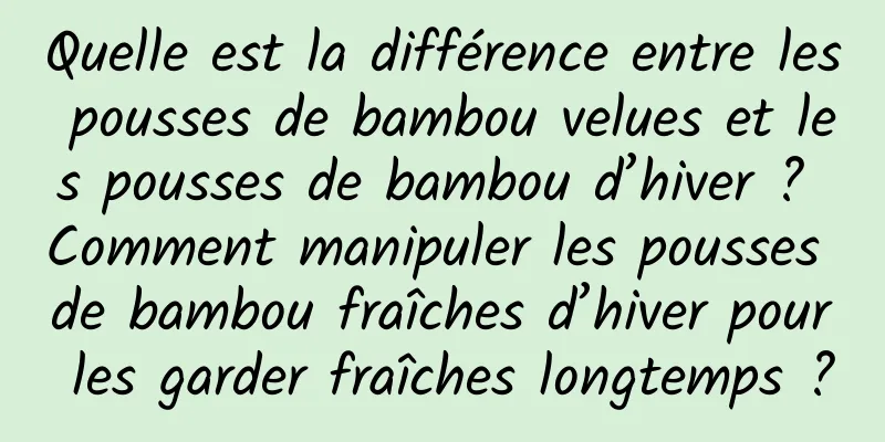 Quelle est la différence entre les pousses de bambou velues et les pousses de bambou d’hiver ? Comment manipuler les pousses de bambou fraîches d’hiver pour les garder fraîches longtemps ?