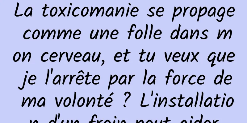 La toxicomanie se propage comme une folle dans mon cerveau, et tu veux que je l'arrête par la force de ma volonté ? L'installation d'un frein peut aider