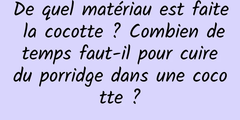 De quel matériau est faite la cocotte ? Combien de temps faut-il pour cuire du porridge dans une cocotte ?