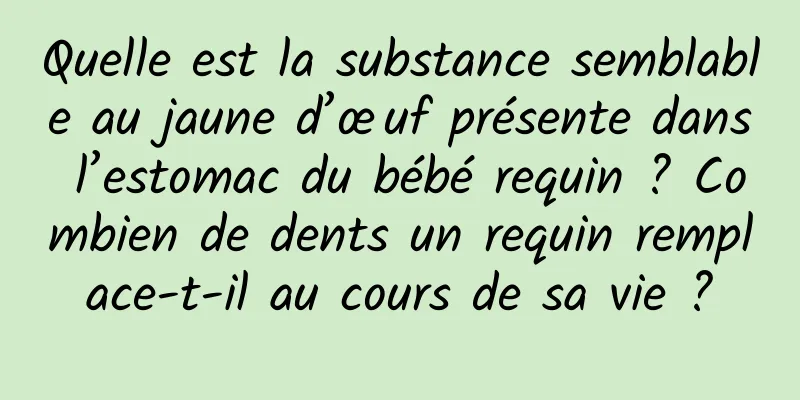 Quelle est la substance semblable au jaune d’œuf présente dans l’estomac du bébé requin ? Combien de dents un requin remplace-t-il au cours de sa vie ?