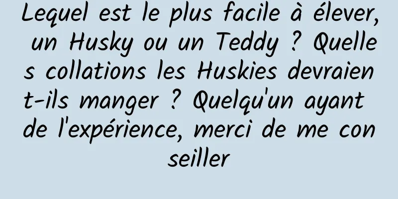 Lequel est le plus facile à élever, un Husky ou un Teddy ? Quelles collations les Huskies devraient-ils manger ? Quelqu'un ayant de l'expérience, merci de me conseiller