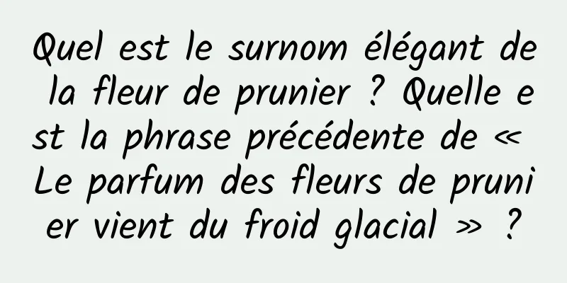 Quel est le surnom élégant de la fleur de prunier ? Quelle est la phrase précédente de « Le parfum des fleurs de prunier vient du froid glacial » ?