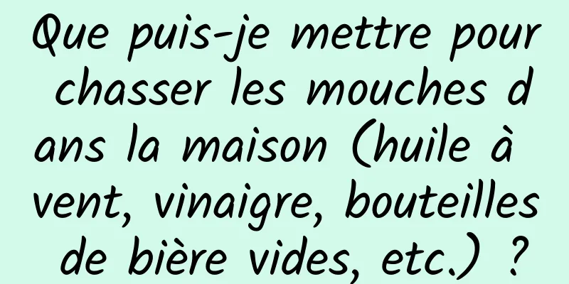 Que puis-je mettre pour chasser les mouches dans la maison (huile à vent, vinaigre, bouteilles de bière vides, etc.) ?